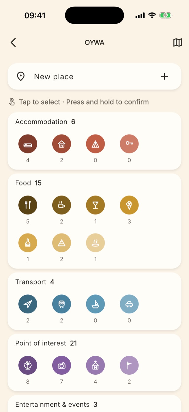 Add screen with the quick-add icons