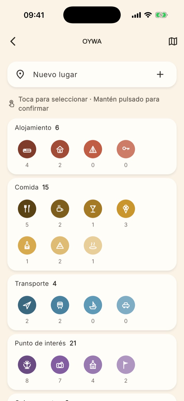 Pantalla Añadir con los iconos de registro rápido