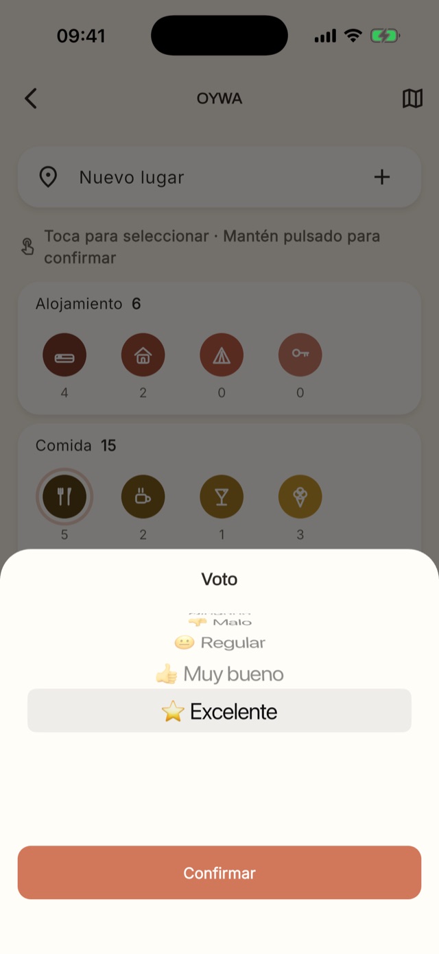 Elección de la valoración durante el registro rápido